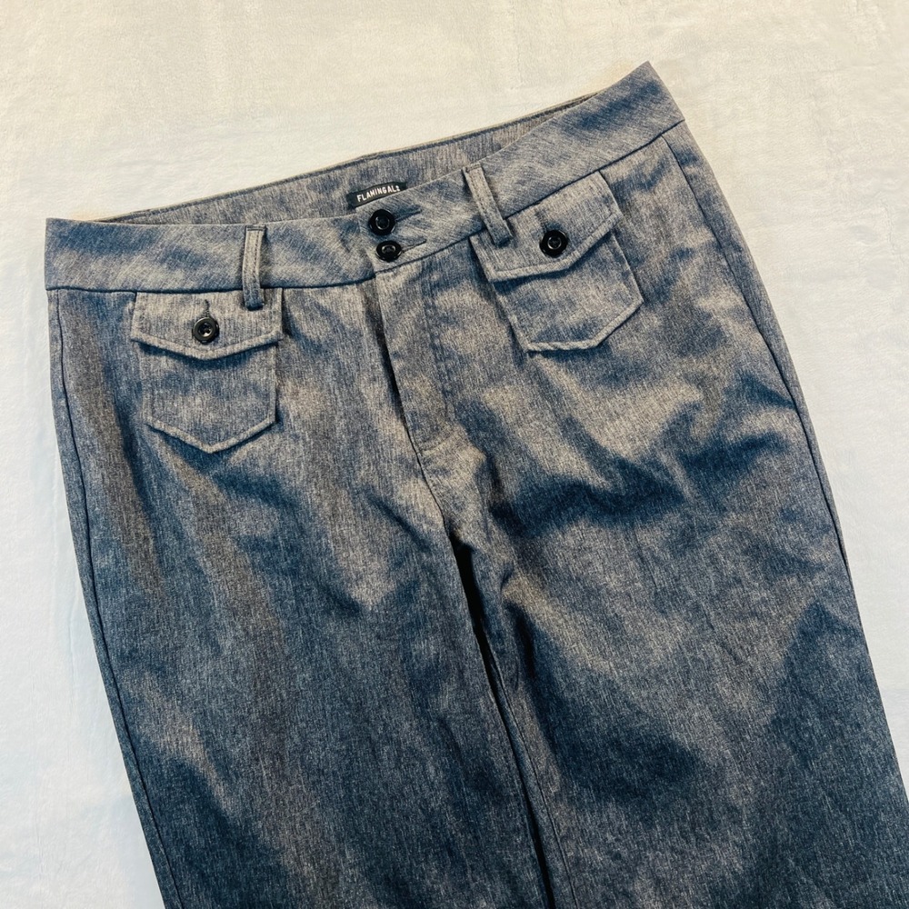 Flamingals Womens XL Gray Heathered Wide Leg Multi Pocket Trousers Pants 246554
